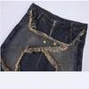 American Vintage Washed Five-Point Star Frayed Hem Jeans for Women High Street Niche Oversized Straight Leg Long Pants