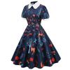 Women's Clothing Supply Summer New Product Bundle Neck Doll Collar Short Sleeve Classical Retro Medium and Long Dress Printed Dress