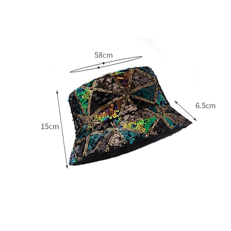 Color Sequins Fisherman Hat Women's Bucket Hat Foldable Basin Hat