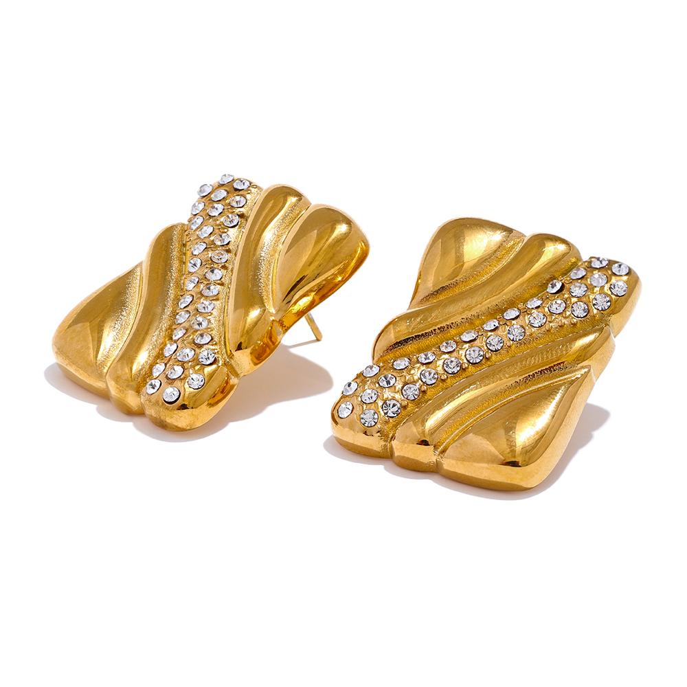 

Yhpup Waterproof Stainless Steel Square Rectangle Golden Statement Stud Earrings for Women Cubic Zirconia Fashion Jewelry