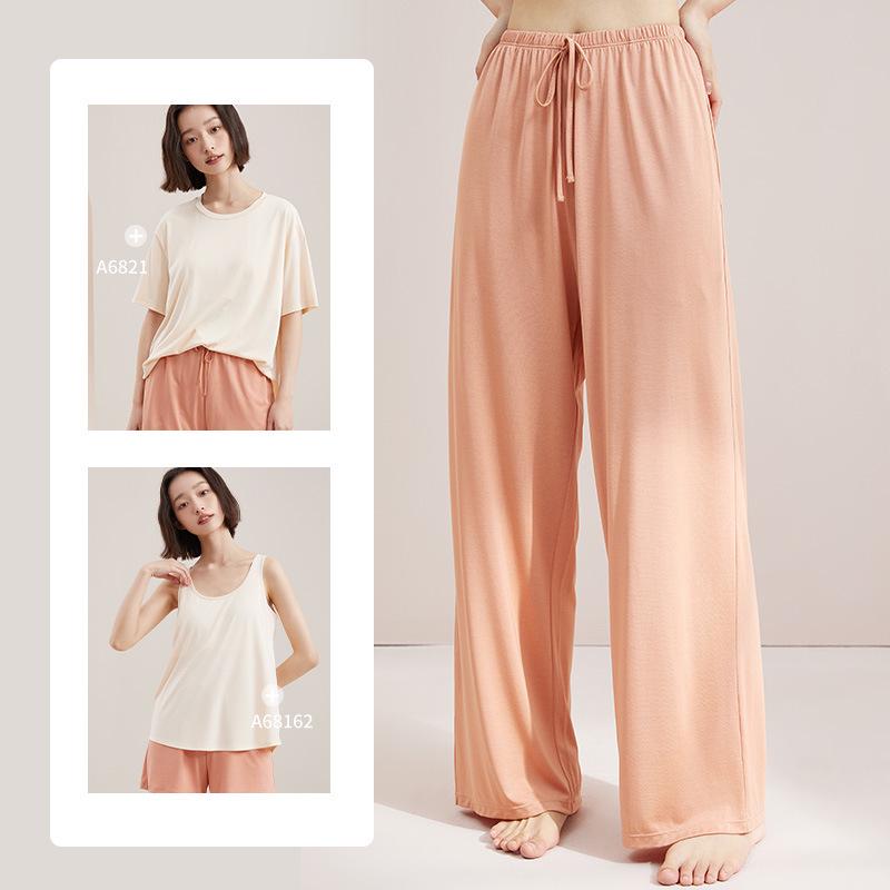 Damskie letnie modalne luźne spodnie piżamowe z szerokimi nogawkami - Oddychające i przyjazne do noszenia na zewnątrz spodnie domowe z lodowego jedwabiu.