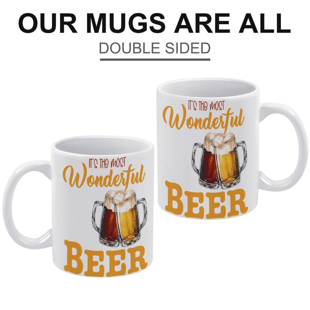1pc 11oz Double-Sided Printed Mug for Beer Lovers, Smooth Ceramic Cup for Coffee or Tea, Fun Present Idea for Friends and Coworkers