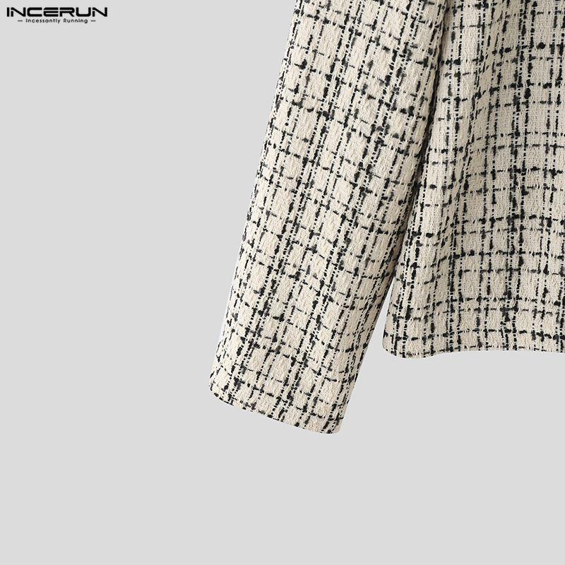 INCERUN Autumn Elegant  Men Long Sleeve Casual Plaid Buttons Texture Jackets Coats