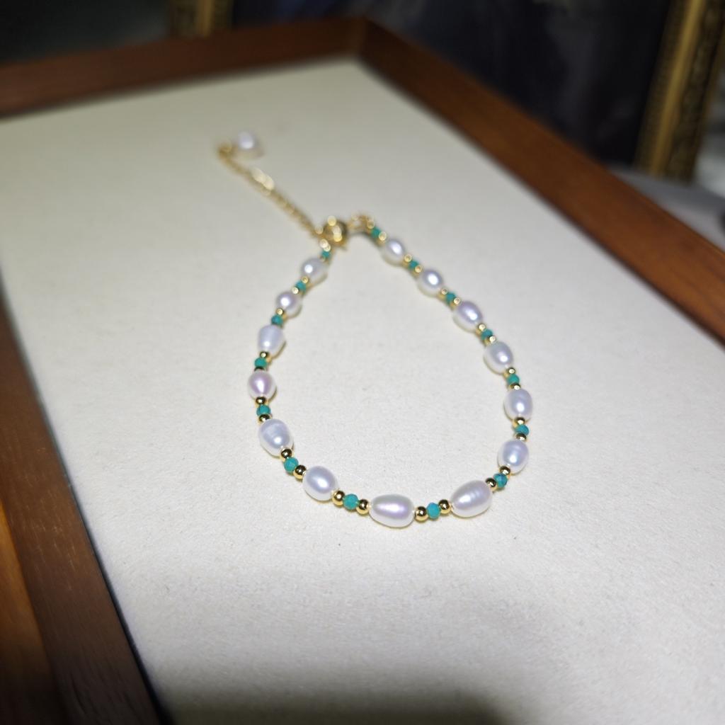 Rice Grain Freshwater Pearl Interval Turquoise Necklace Temperament Cold Wind Beaded Collarbone Chain New Chinese Bracelet