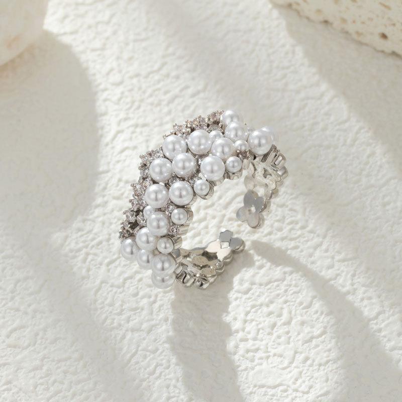 Meier Pearl zircon open ring micro-set exquisite index finger ring ring 17#