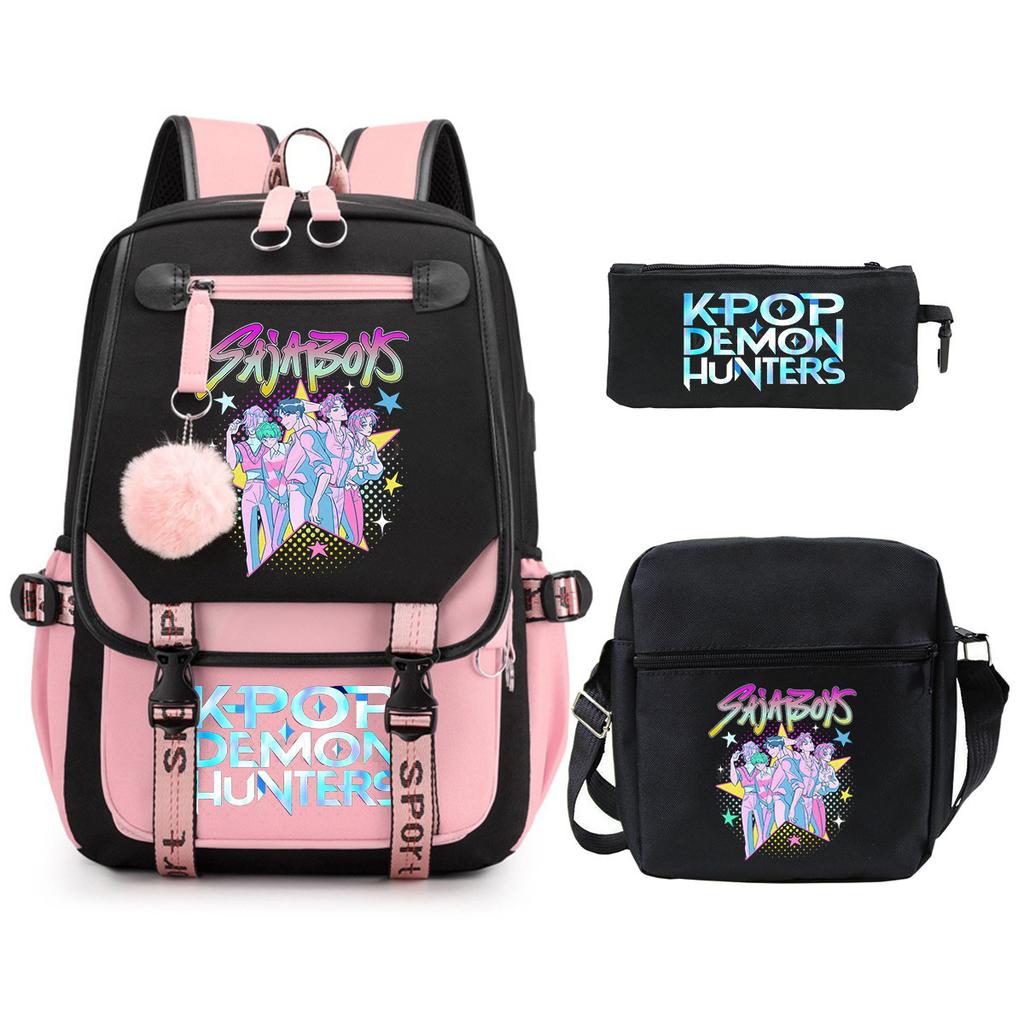 Witch Hunters Kpopdemonhunters Student School Bag Shoulder Bag Casual Pencil Bag Three-Piece Set