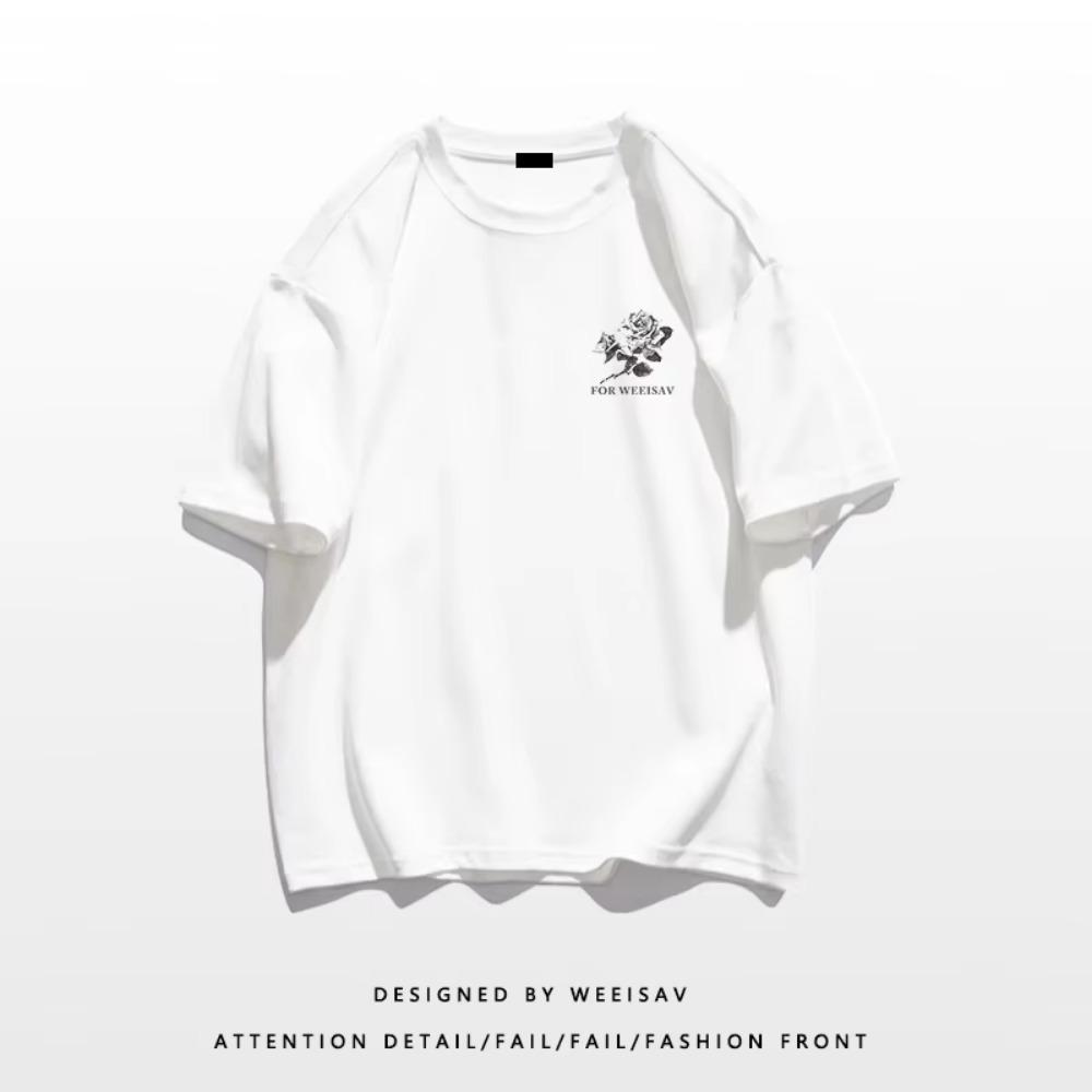 Camiseta de calle deportiva informal de alta calidad con estampado de algodón 100% con letras en inglés para hombre de peso pesado a la moda de verano