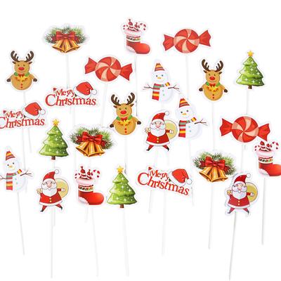 24/48 Pièces Topper de Gâteau de Noël Dessin Animé Père Noël Arbre de Noël Topper de Cupcake pour Fête du Nouvel An Décoration de Gâteau de Noël Noel Navidad