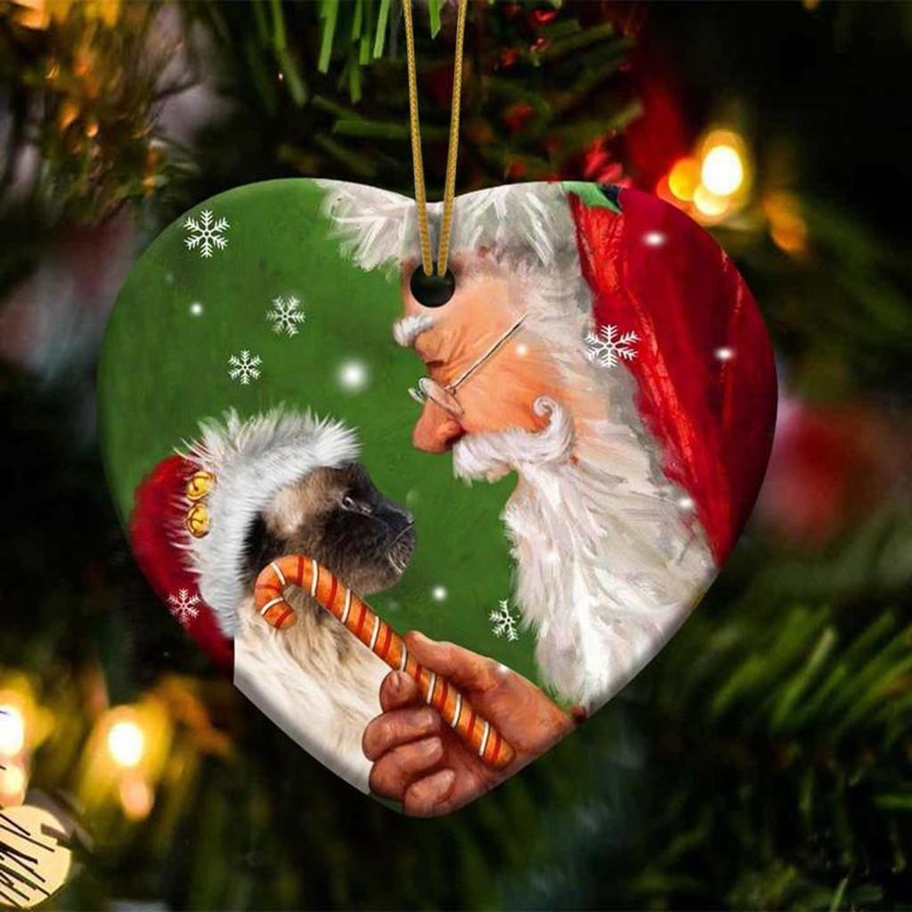 Joyful Acrylic Santa Claus And Cat Decorative Hanging Ornament For Christmas Cheer