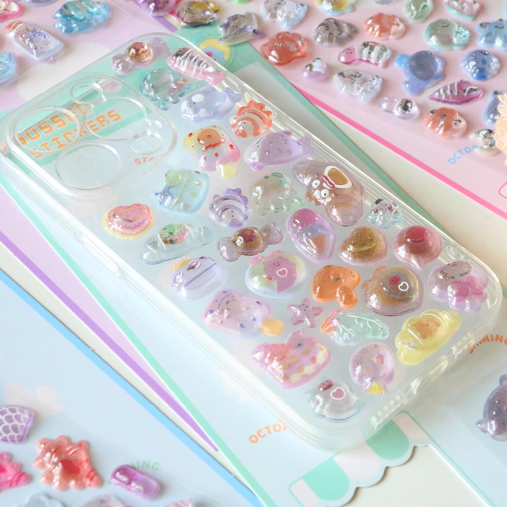 of Translucent Textured 3D Reward Cute Plump Ocean World Epoxy for Smartphone Case Gift [Set 4] Stickers, Resin, DIY, Wallet, Decoration,