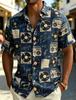 Retro Music Print Short Sleeve Button-Up Shirt, Casual Everyday Wear
