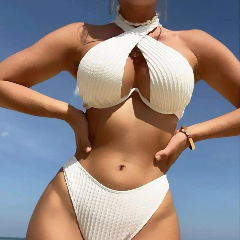 New Solid Color Multi-Color Sexy Quality Bikini Bikini European And American Straps Split Set S белый