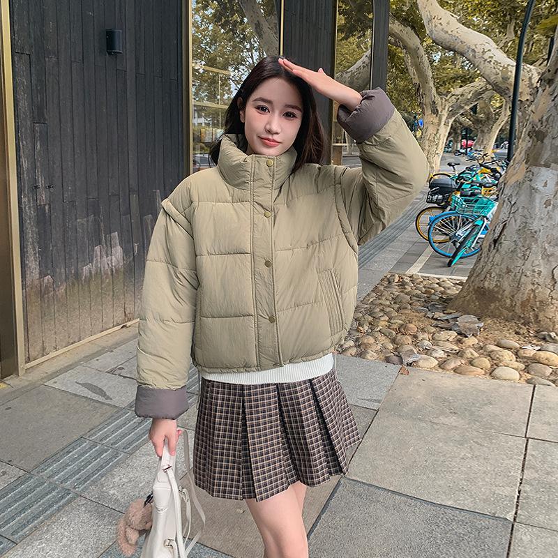 Down cotton clothes women's short models, new models in winter, small stand-up collar, thickened bread clothes, cotton-padded jackets.