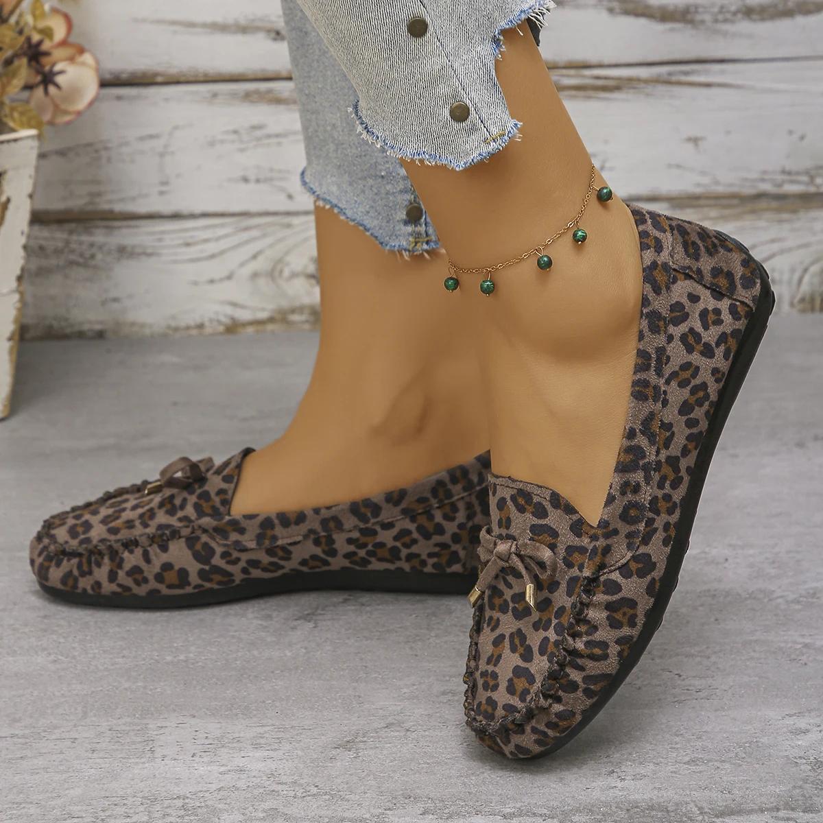 

Мода 2025 Новые Женские Повседневные Туфли-Лоферы на Плоской Подошве с Круглым Носком Весна Осень Обувь для Женщин Модный Леопардовый Принт Нескользящие Кроссовки Женские 36 хаки