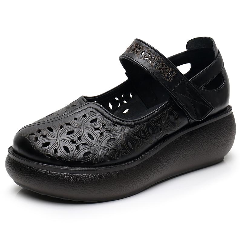 Fashion GKTINOO 2025 Spring Summer Hollow Genuine Leather Shoes Sandals Platform Increase Shoes Wedges High Heels Large Size Women Shoes