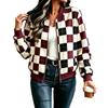 Women's Loose Casual Zip-Up Jacket Vintage Plaid Outerwear for Fall Winter Everyday Wear