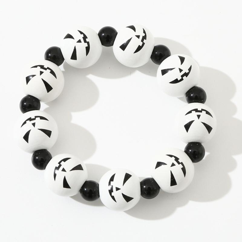 Skull Pumpkin Spiders Bead Bangle Simple Halloween Beaded Bracelet Wristband Adjustable Elastic Bangle Statement Jewelry