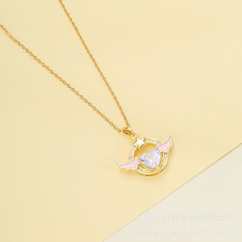 Titanium Steel Angel Wings Love Necklace Women'S Light Luxury High-End Versatile Heart Wing Pendant Collarbone Chain