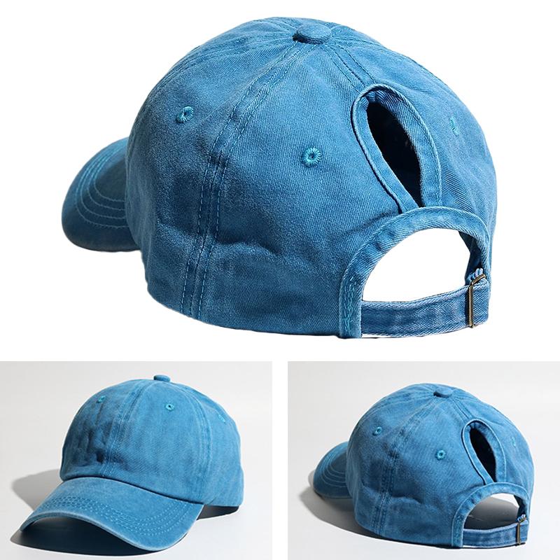 1 Stück Damen Einfache Baumwolle Weich Lochdurchführung Gewaschen Hoher Pferdeschwanz Hut Oberteil Baseballkappe