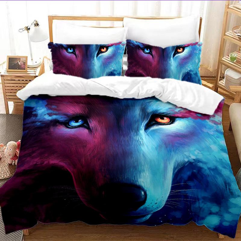 Three-piece lion and fox quilt cover 3D digital printing bedding kit