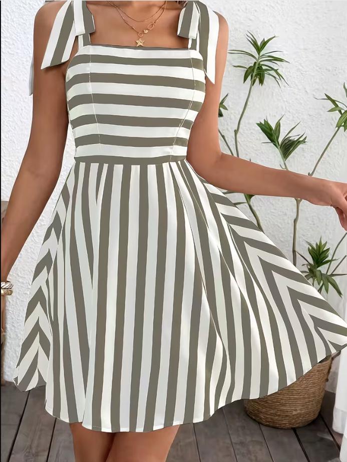 2026 Spring/Summer Women's Striped Tie-Shoulder Camisole Dress