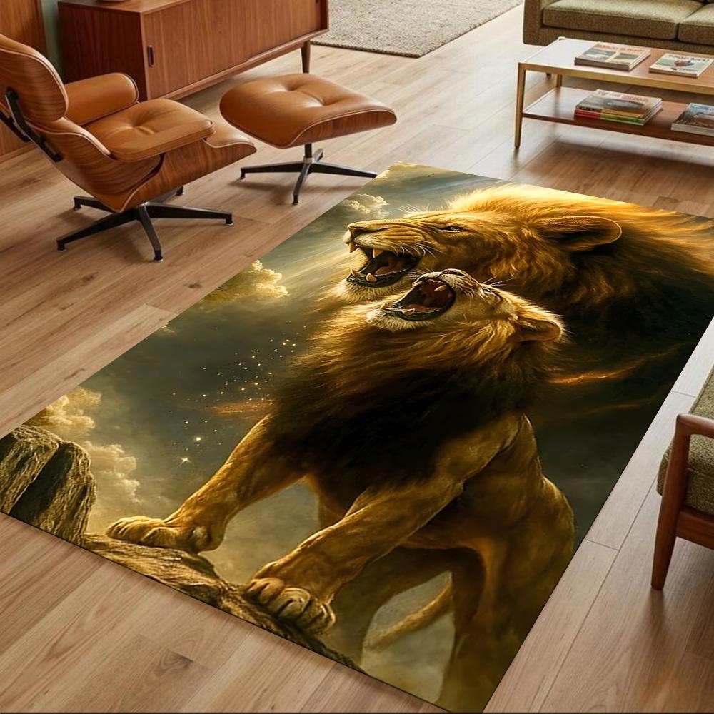 Lion Family Bonding Moment Non-Slip Home Carpet Design for Office Decor Living Room Gift