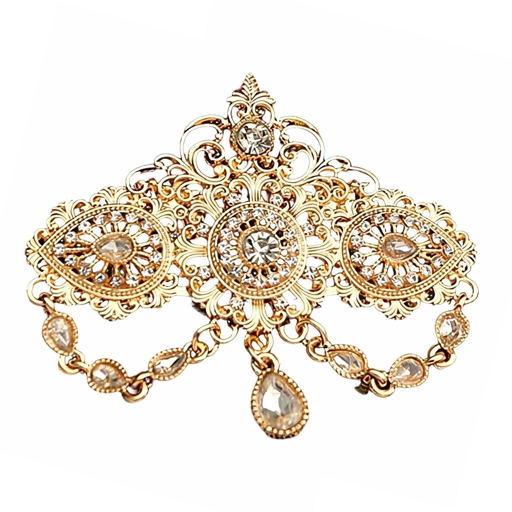 Exotic Morocco Crystals Brooch Featuring Hollow Out Designs Tassels For Bridal Women Attire