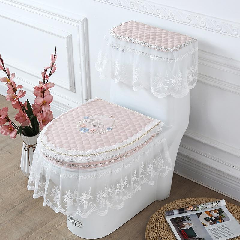 

Кружевной тканевый набор подушек для сиденья унитаза: Крышка из 3 частей, накладка и кольцо. Length 45 cm