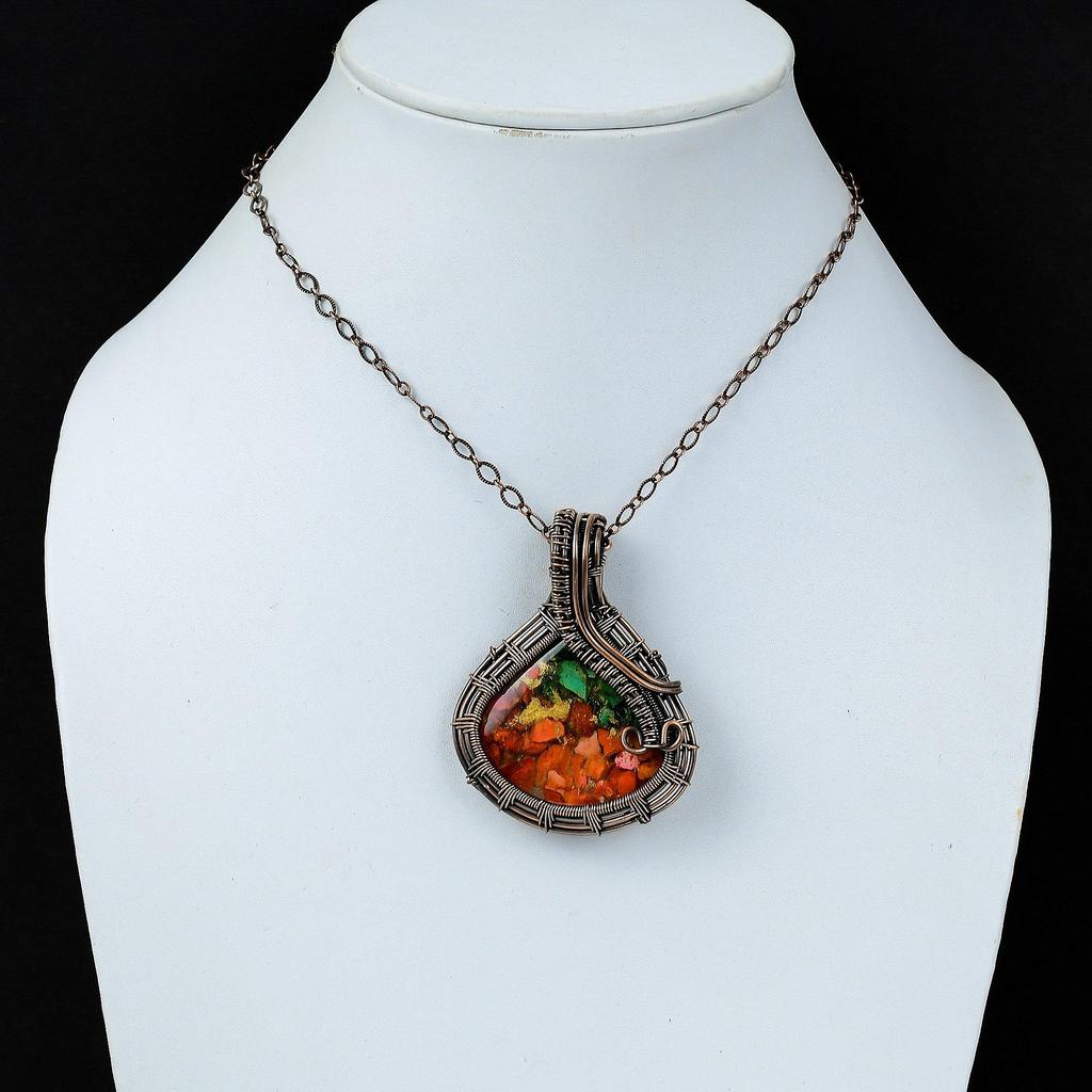 Multi Copper Turquoise Gemstone Pure Copper Wire Wrapped Handmade Pendant Jewelry For Gift
