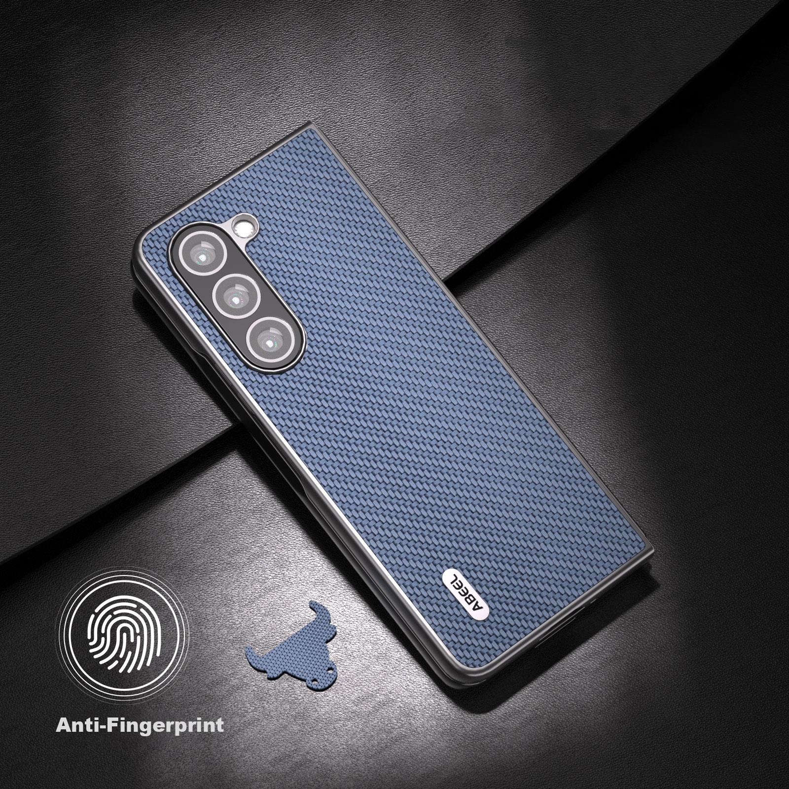 

ABEEL For Samsung Galaxy Z Fold5 5G PU Leather Coated PC Back Cover Carbon Fiber Texture Shockproof Phone Case Baby Blue