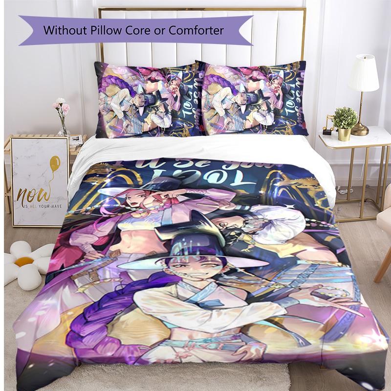 Kpop Demon Hunters Pattern Printed 3PCS Bedding Set, Soft Skin-Friendly Washable Duvet Cover & Pillowcases Set
