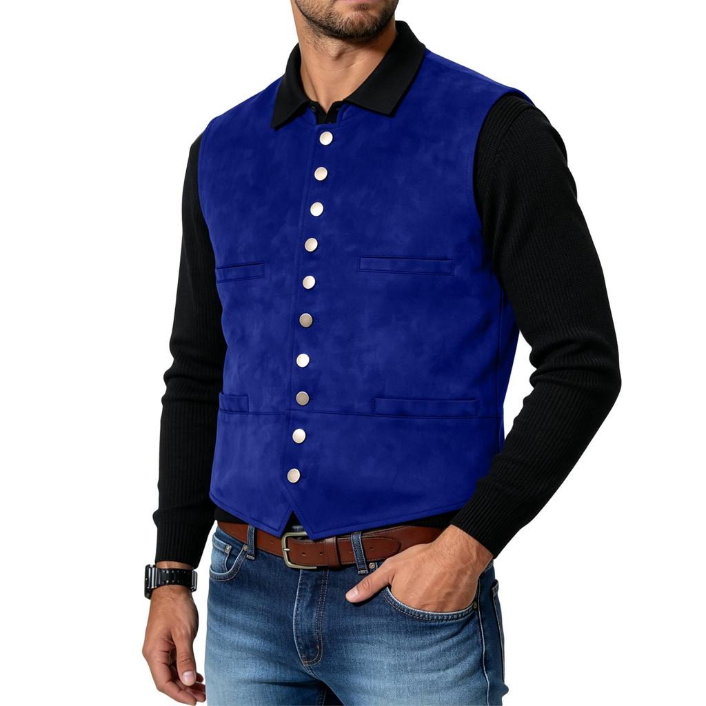 Męska Vintage Zamszowa Kamizelka Biznesowa Casual Slim Fit Zapinana na Guziki Lekka Odzież Wierzchnia Odpowiednia do Warstwowego Ubierania