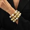 SHIXIN Set da 3 Pezzi Braccialetti Elastici Impilabili Vintage con Perle Finte per Donna Punk Colore Oro Braccialetto Irregolare con Perline Acriliche