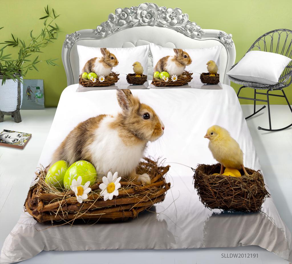 Rabbit Series 3D Digital Printing Bedding Three-Piece Polyester