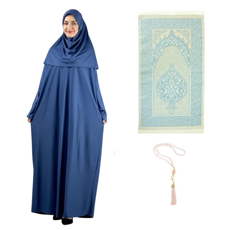 Women Prayer Dress With Hijab Rug Tasbih Muslim Set Islamic Clothes Abaya Jilbab Dubai Kaftan For Eid Ramadan