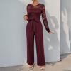 Fashion Women Jumpsuit Ladies Clothes Lace Stitching Zip-up Lace up Jumpsuit