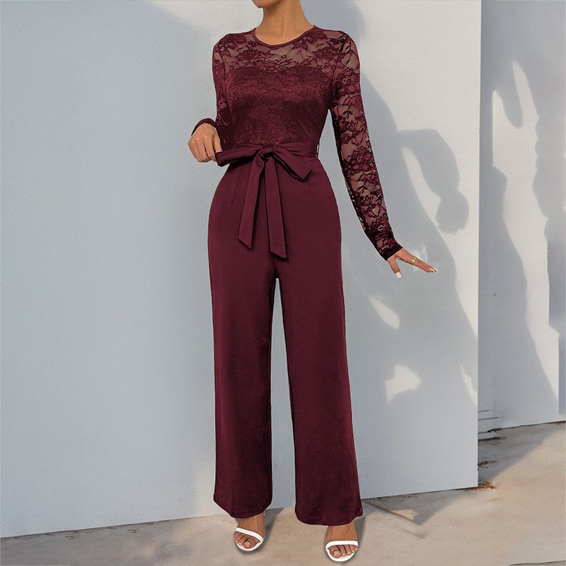 Fashion Women Jumpsuit Ladies Clothes Lace Stitching Zip-up Lace up Jumpsuit