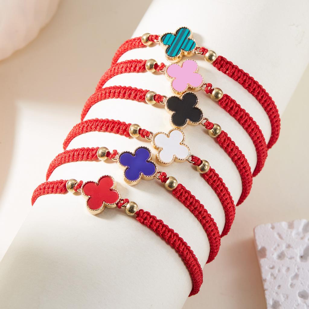 Fashion Lucky Four-Leaf Clover Braided Bracelet Women Ins Style Niche Hundred With Pull-Out Adjustable Four-Leaf Flower Hand Rope