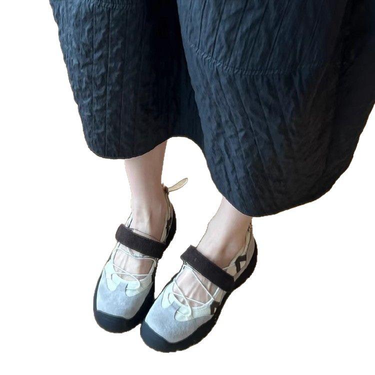 Soft leather retro thick-soled shallow-mouth Velcro Mary Jane shoes women's niche handmade sports and leisure temperament versatile single shoes