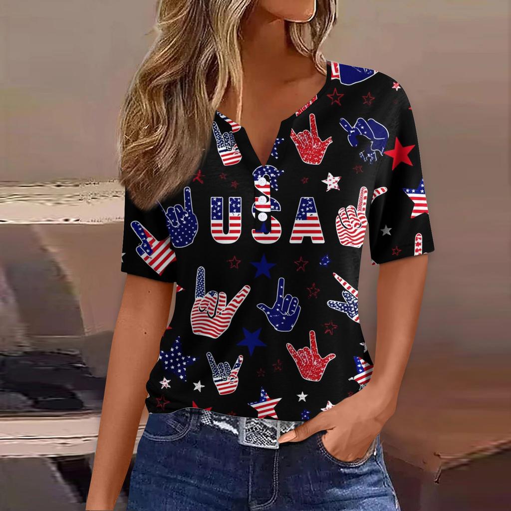 Women's T Shirt Tee Print Button Short Sleeve Daily Weekend Fashion Basic V- Neck Regular Top