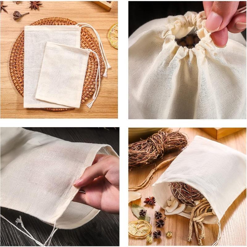 Reusable Drawstring Tea Filter Fabric Infuser for Bulk Tea Herbs Spices Coffee Soy Milk Juice Multipurpose Brewing