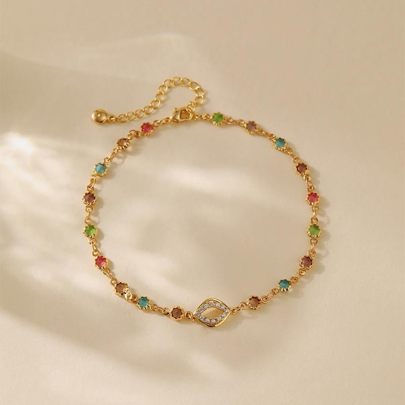 Women Adjustable 18k Gold Plated Copper Mixed Color Glass Anklet Fashion Bohemian Foot Jewelry разноцветный
