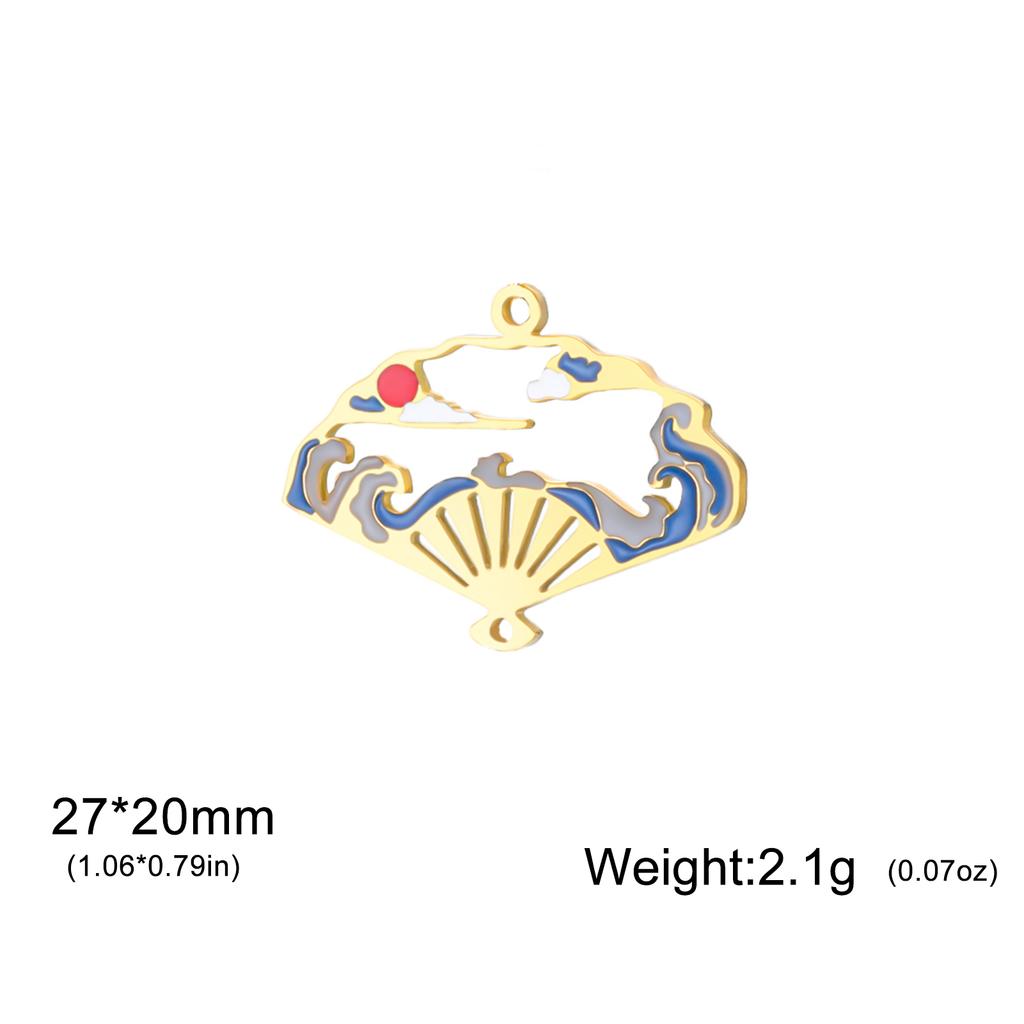 Teamer 5pcs/Lot Hollow Enamel Folding Fan Charms Stainless Steel Oriental Artistic Conception Pendant For Jewelry Making Hotsale