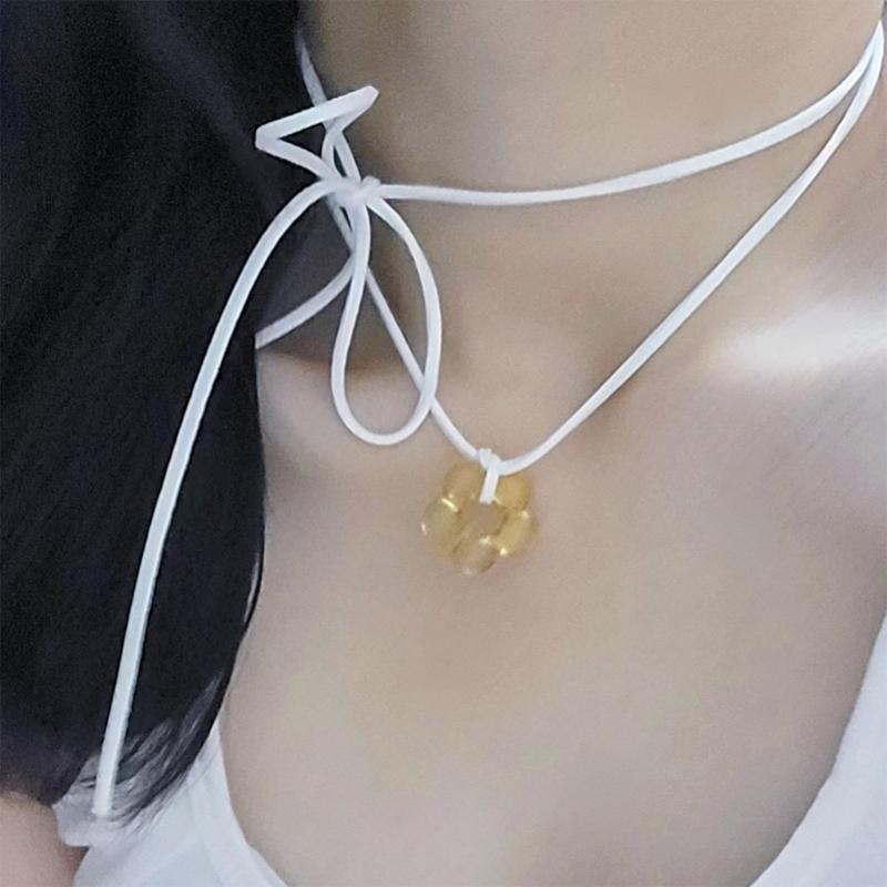 Sweet Glass Flower Pendant Necklace Fashion Statement Choker Neck Chain Simple Cord Collar Necklace Party Jewelry