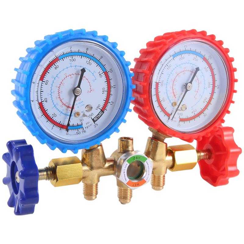 Manifold Gauge Set, 3 Way AC Diagnostic Manifold Gauge Set For R410A/R22/R134A/R404A Refrigerant,Automotive AC Manifold-A99D