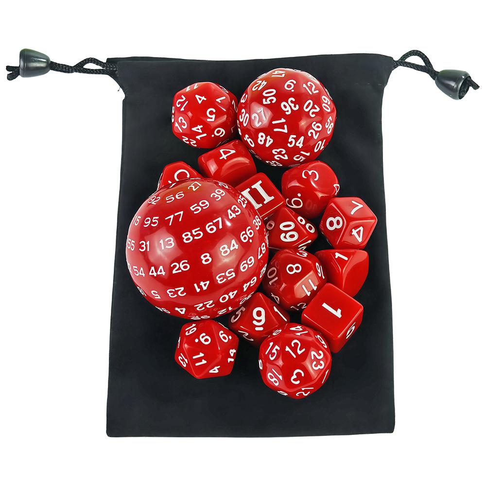 15pcs Opaque Polyhedral Dice Set D3-D100 for Tabletop Role Playing Games DNDGame TRPG Game Dice with Storage Bag