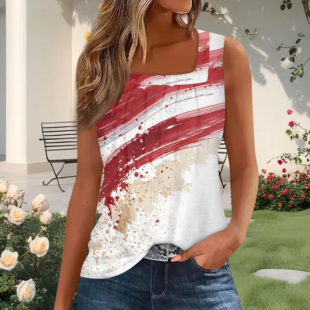 Dámský módní plisovaný top s potiskem a čtvercovým výstřihem