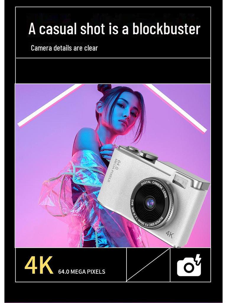 Retro Style 4K HD Dual Camera: Trendy Portable Digital Camera for Students