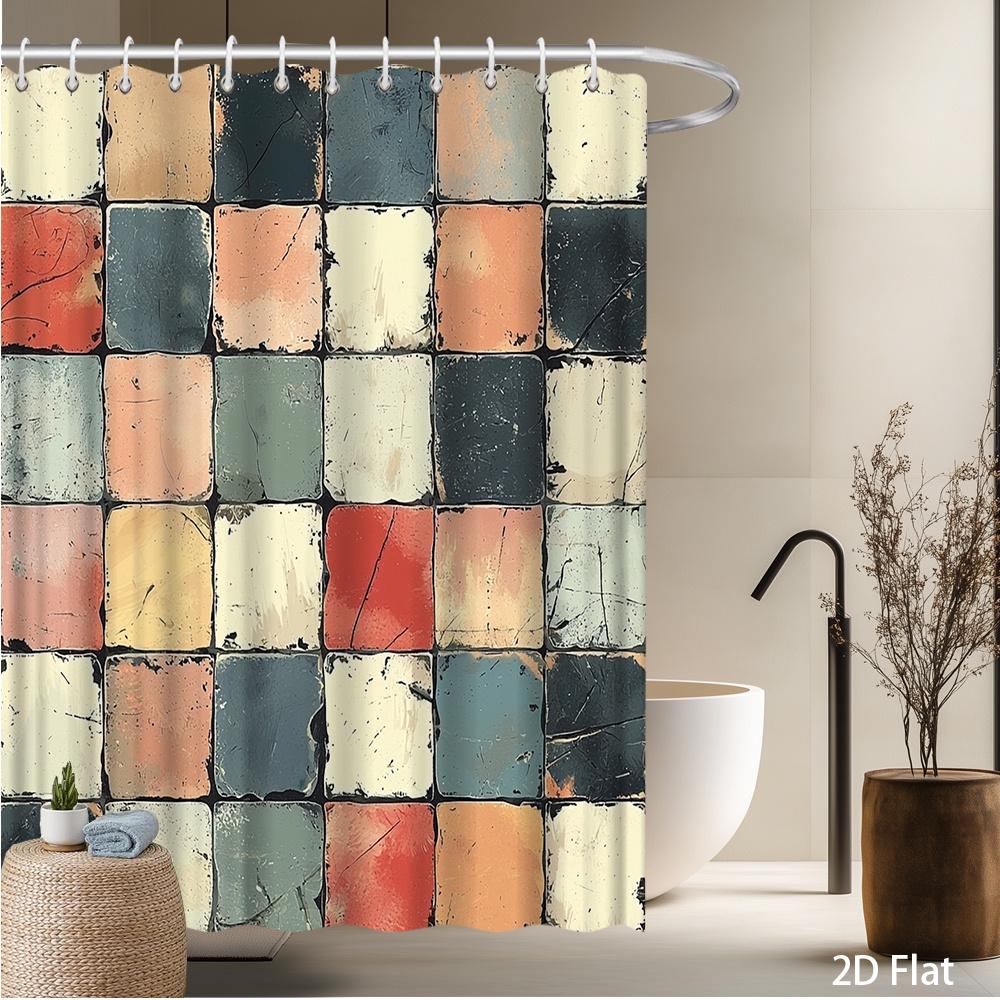 

Retro Spanish Mosaic Shower Curtain – Vintage Mediterranean Bath Decor, Multi-Color Tile Design, Machine Washable W60H190(CM)-1 Pcs