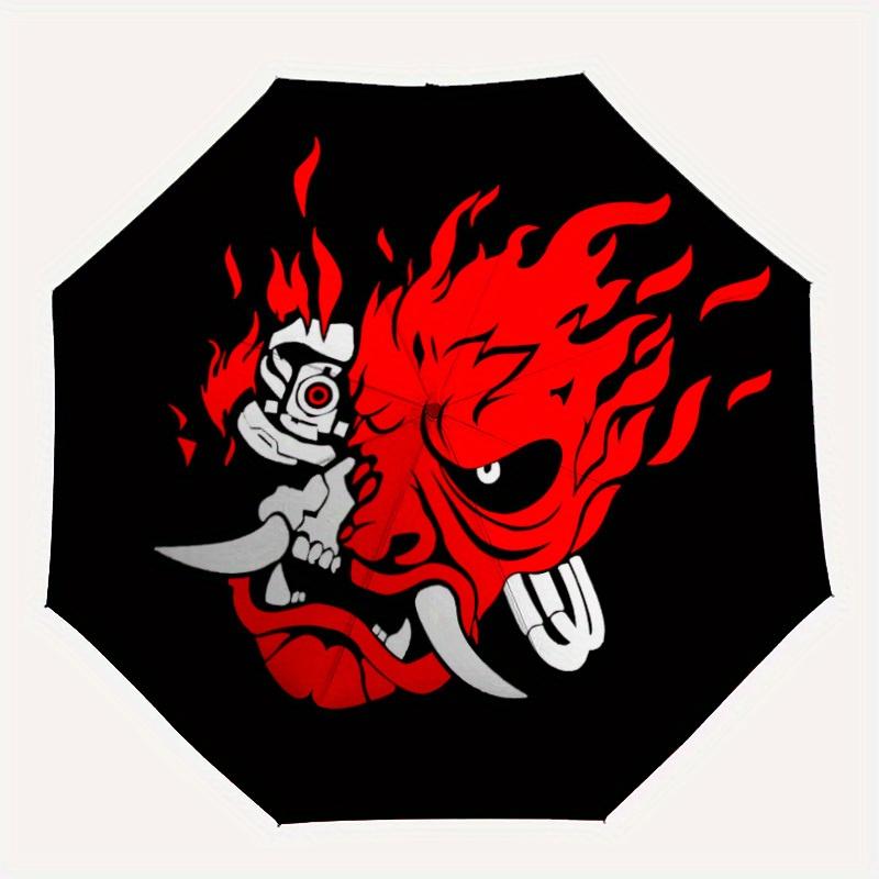 1pc Flame Demon "Gothic Skull" Automatic Folding Umbrella - Lightweight, Retractable Design with 8-Rib Durability, Perfect for Outdoor Adventures175